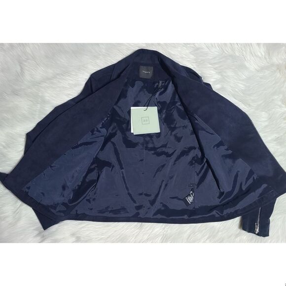NWT|Theory Modern Moto 2.0 Fulton Navy Faux Suede Jacket - Picture 6 of 13